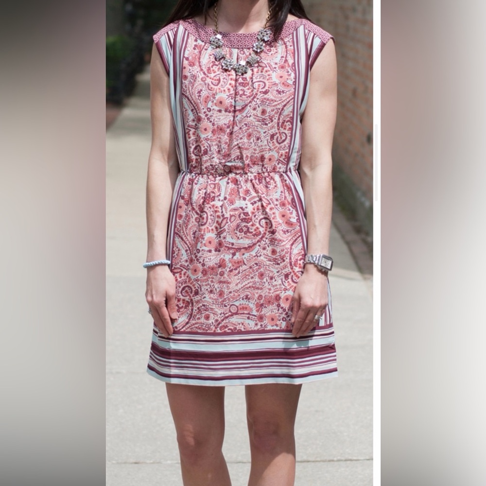 LOFT Pink Paisley & Stripe Scarf Print Dress, Sz S